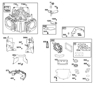 Cylinder Group Diagram and Parts List for 44S977-0046-G1 400000 - 699999 Briggs and Stratton Engine